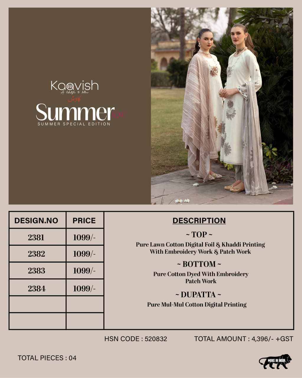 SUMMER-LUXE By Kaavish 2381 to 2384 Series Beautiful Festive Suits Stylish Colorful Fancy Casual Wear & Ethnic Wear PURE LWAN COTTON Print Dresses At Wholesale Price